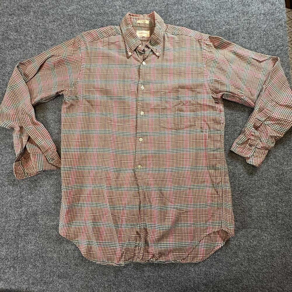 Saks Fifth Avenue Mens Vintage‎ Plaid Button Down Shirt Red Blue Medium P-23
